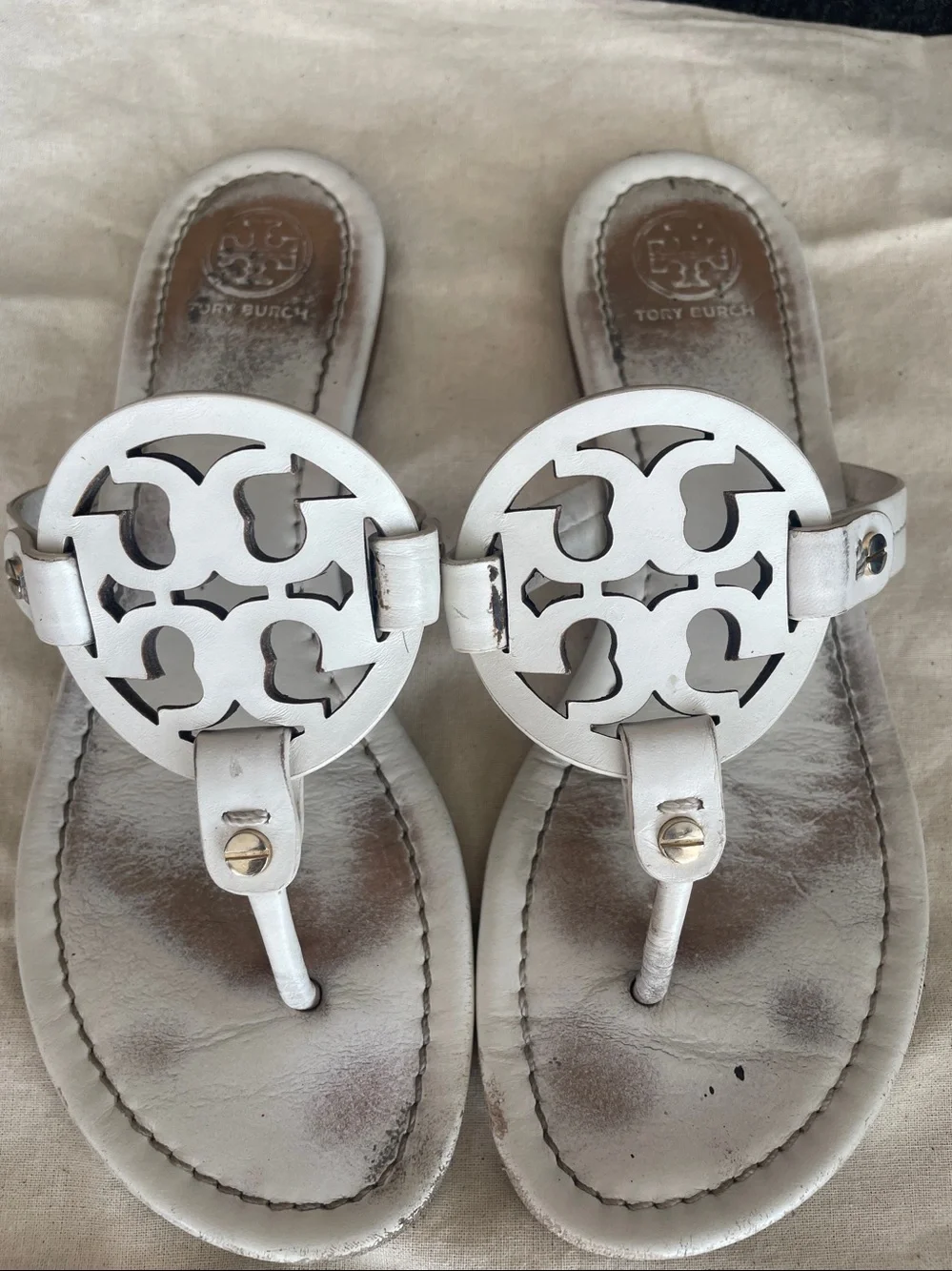 Tory Burch Miller White leather flats sandals slides US 7